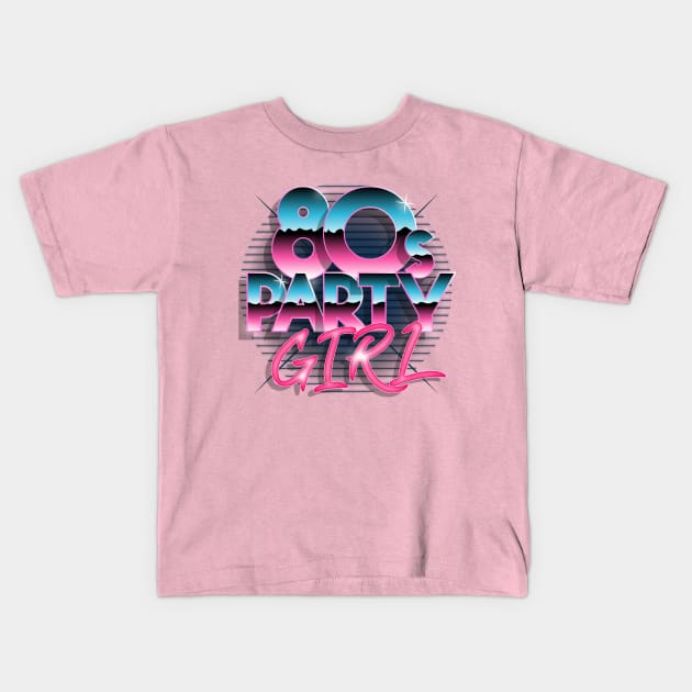 80 s Disco Pink Light Party Girl Kids T-Shirt by Print Cartel
